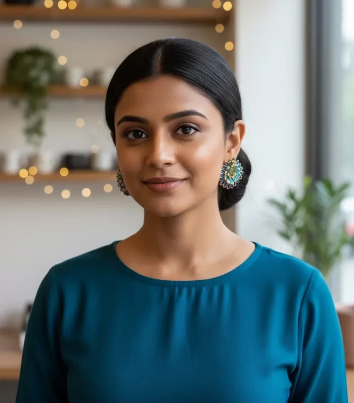A pair of peacock-design stud earrings with pink stones.