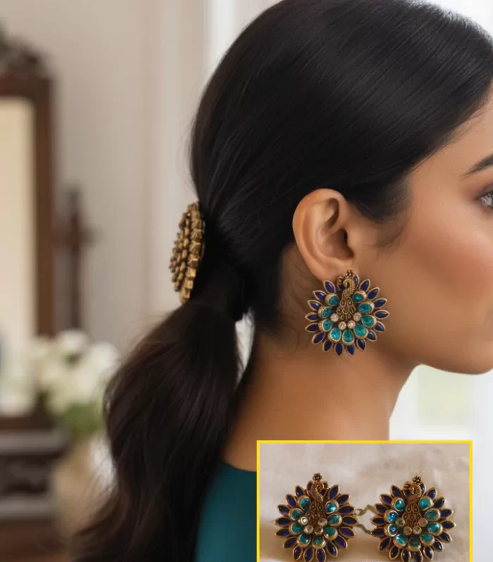 Majestic Peacock Bloom Stud Earrings