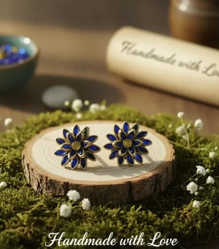 Sapphire Daisy Enamel Floral Stud Earrings: Versatile Blue & Yellow Studs