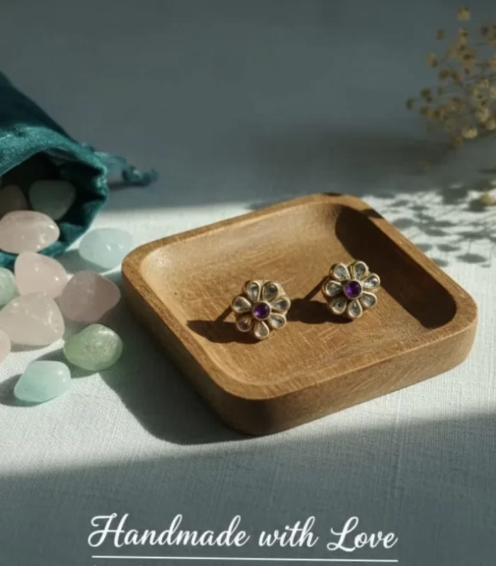 Amethyst Bloom" Delicate Floral Stud Earrings: Office Chic & Kids Friendly