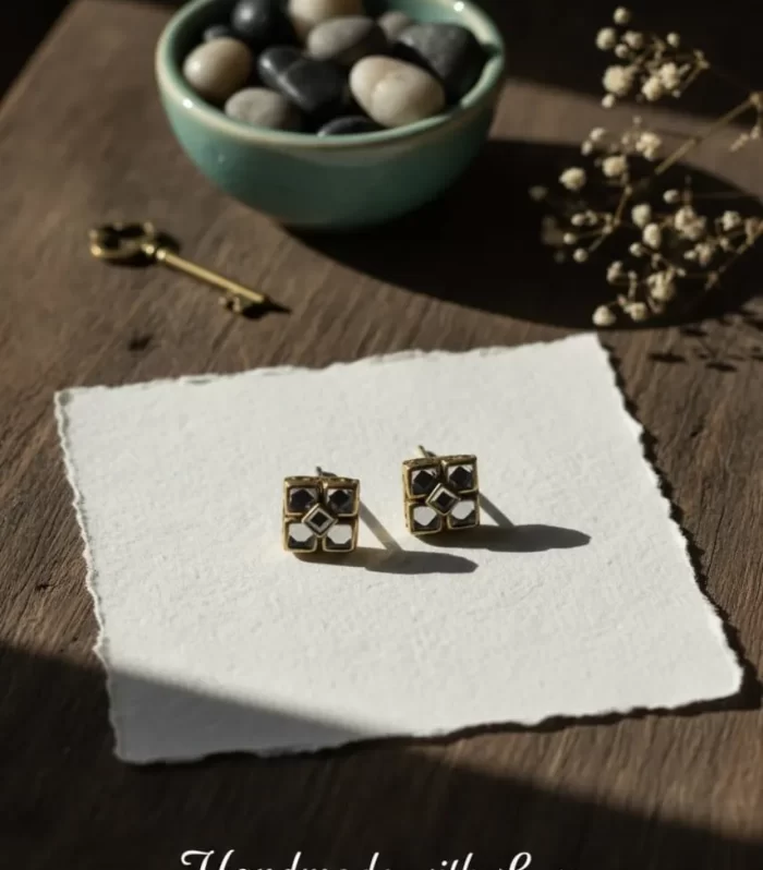 Monochrome Bloom" Geometric Stud Earrings: Office Minimalist & Kids Safe